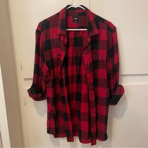 Vans Men’s Slim Fit Large Red and Black Plaid Shirt